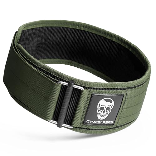 Gymreapers Quick Locking Weightlifting Belt for Bodybuilding, Powerlifting, Cross Training - 4 Inch Neoprene with Metal Buckle - Adjustable Olympic Lifting Back Support (Ranger Green, X-Large)