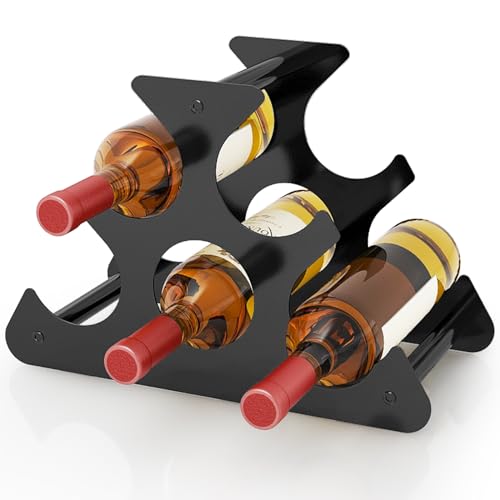 Gypie Wine Rack Countertop, 5 Standard Wine Bottle Holder 750ML, Black Metal Wine Rack for Kitchen, Bar Display, Party