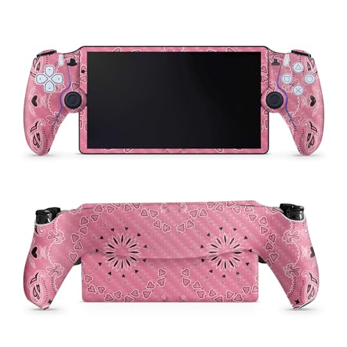Carbon Fiber Gaming Skin Compatible with PS5 Portal Remote Player - Pink Bandana - Premium 3M Vinyl Protective Wrap Decal Cover - Easy to Apply | Crafted in The USA by MightySkins