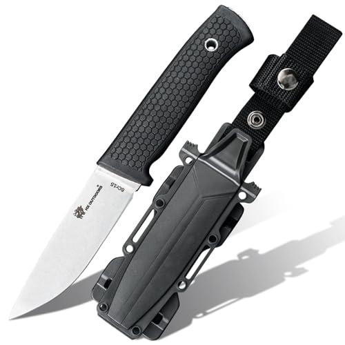 HX OUTDOORS Extra Sharp Camping Knife, Stainless Steel Fixed Blade Survival Bushcraft Knife with Plastic Sheath and for Outdoor, Backpacking (Black)