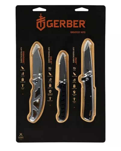 GERBER 3-Piece Greatest Hits Folding Knife Set with Paraframe 1, EVO Jr., and Zilch - Black