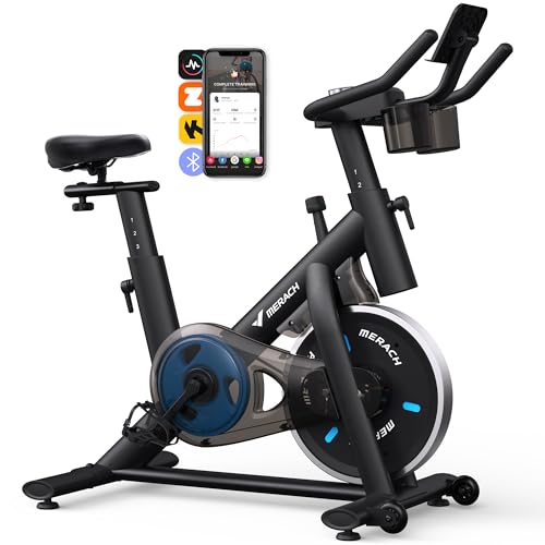 MERACH Exercise Bike for Home with Exclusive App, Stationary Bike with Enhanced Electronic LED Monitor, Silent Belt Drive and Comfortable Seat Cushion for Home Cardio Workout