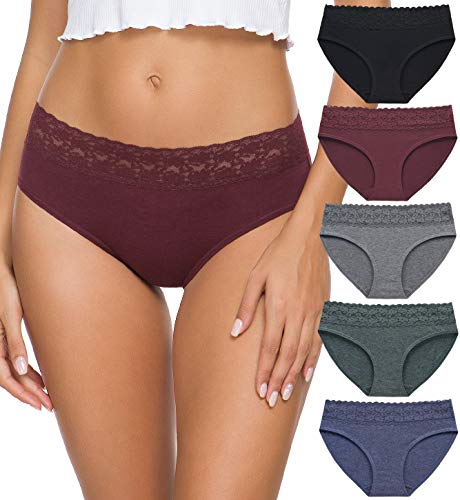 Wealurre Cotton Panties for Women Bikini Underwear Hipster Underpants Lace Briefs Pack(DarkSeries,M)