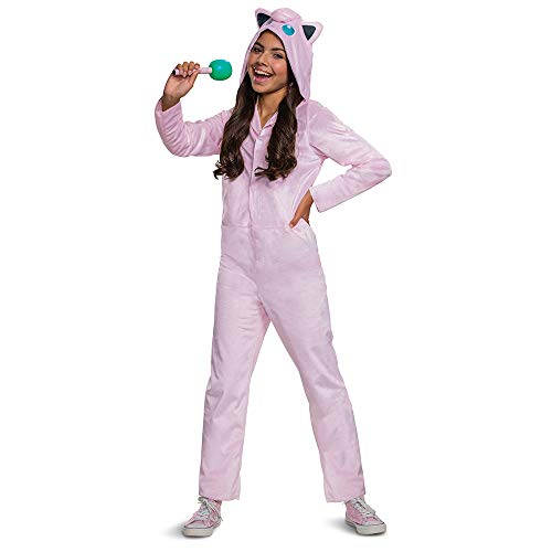 Jigglypuff Pokemon Kids Costume, Official Pokemon Hooded Jumpsuit with Microphone, Classic Size Large (10-12) Multicolored