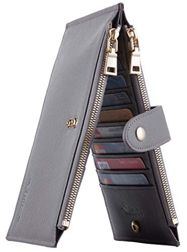 Travelambo Womens Wallet RFID Blocking Bifold Multi Card Case Wallet with Zipper Pocket Crosshatch (Grey 4074)