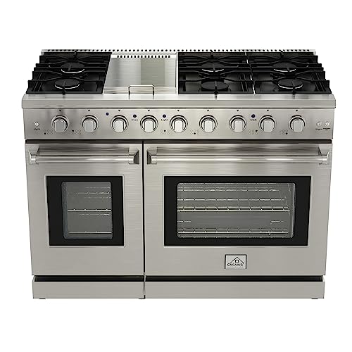 CASAINC 48 inch Gas Range Stove,Stainless Steel Professional Gas Range with 5 Deep Recessed Burners Cooktops, CSA Certification