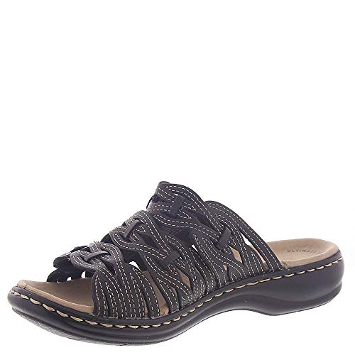 Clarks womens Leisa Faye Sandal, Black Leather, 9 US