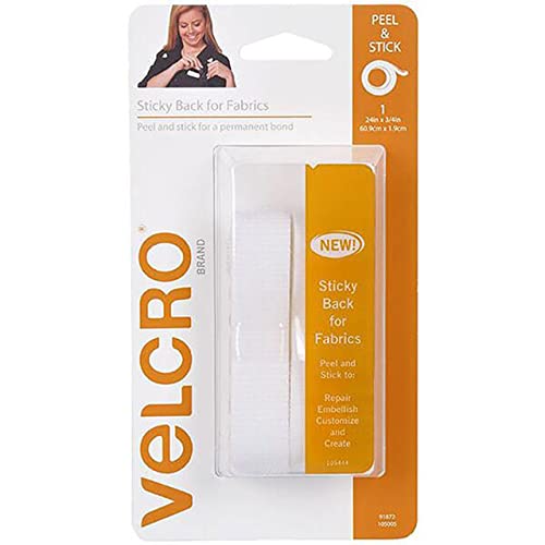 VELCRO Brand For Fabrics | Permanent Sticky Back Fabric Tape for Alterations and Hemming | Peel and Stick - No Sewing, Gluing, or Ironing | Cut-to-Length Roll, 24 in x 3/4, White