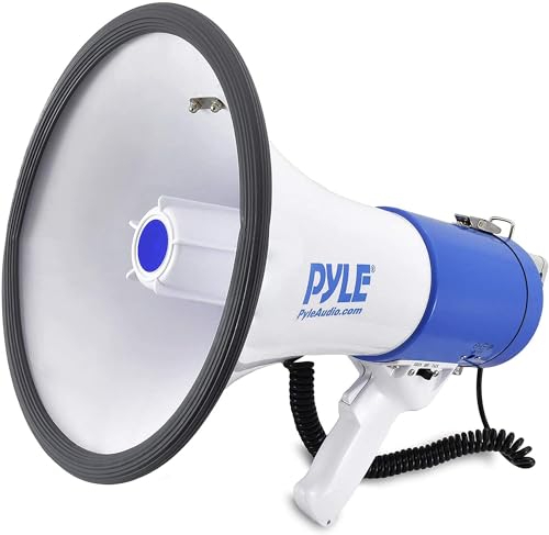 PYLE Portable Megaphone Speaker PA Bullhorn - Built-in Siren, 50W Adjustable Volume Control in 1200 Yard Range, Ideal for Any Outdoor Sports, Cheerleading Fans & Coaches, or for Safety Drills