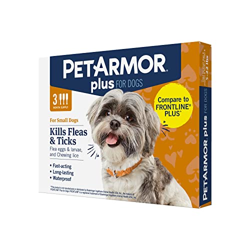PetArmor Plus Flea and Tick Prevention for Dogs, Dog Flea and Tick Treatment, 3 Doses, Waterproof Topical, Fast Acting, Small Dogs (5-22 lbs)