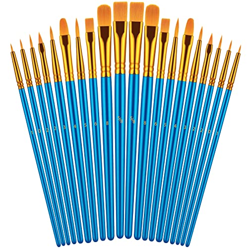Paint Brushes Set for Acrylic Painting, 20 Pcs Oil Watercolor Acrylic Paint Brush, Artist Paintbrushes for Body Face Rock Canvas, Kids Adult Drawing Arts Crafts Supplies, Blue