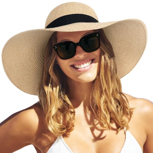FURTALK Womens Sun Straw Hat Wide Brim UPF 50 Summer Hat Foldable Roll up Floppy Beach Hats for Women