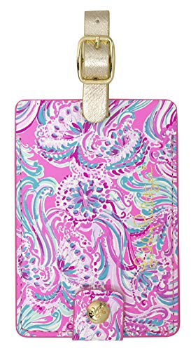 Lilly Pulitzer Pink/Blue Women's Leatherette Luggage Tag with Secure Strap, Don't Be Jelly