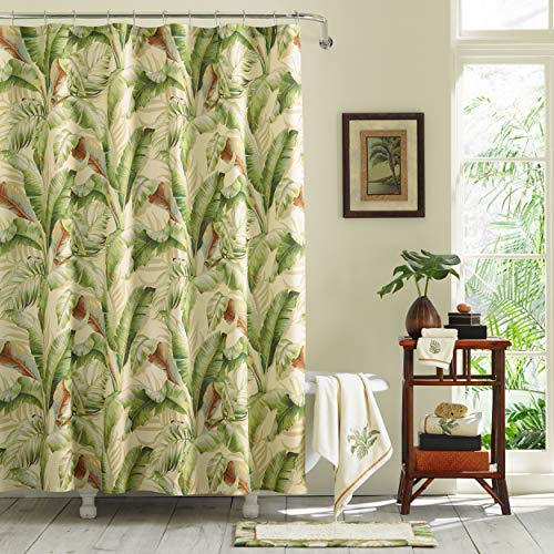 Tommy Bahama - Fabric Shower Curtain, Stylish Striped Bathroom Decor, Hook Holes Top (Palmiers Green, 72' x 72')