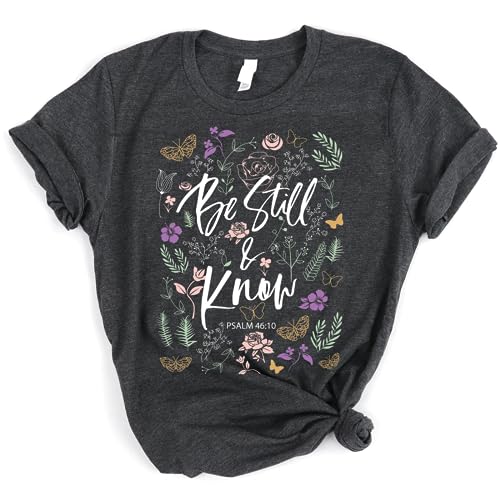 Love in Faith | Be Still Short Sleeve | Graphic Print Christian Shirts | Faith-Based Apparel | Unisex Heather Charcoal