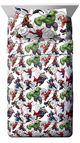 Jay Franco Marvel Avengers Marvel Team Twin Sheet Set - Super Soft and Cozy Kid’s Bedding - Fade Resistant Polyester Microfiber Sheets (Official Marvel Product)
