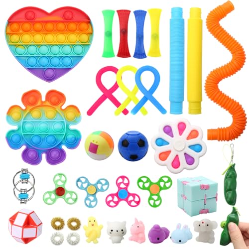 Fidget Simple Fidget Pack, 35pcs Fidget Toys Set with Popping Fidget Sensory Toys for Kids and Adults Simple Fidget Stress Relief Kit Gift for Party Classroom Christmas Stocking