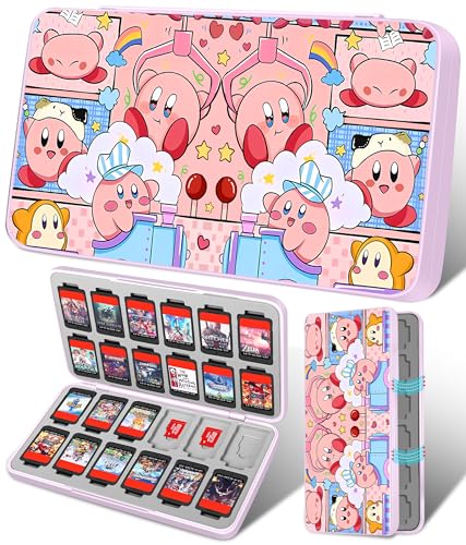 Xinocy for Nintendo Switch Game Case with 24 Game Holder Slots and 24 SD Micro Card Slots for Nintendo Switch/Lite/OLED,Cute Cartoon Games Cartridge Cases for Boys Kids Girls Kawaii Storage Box, doll