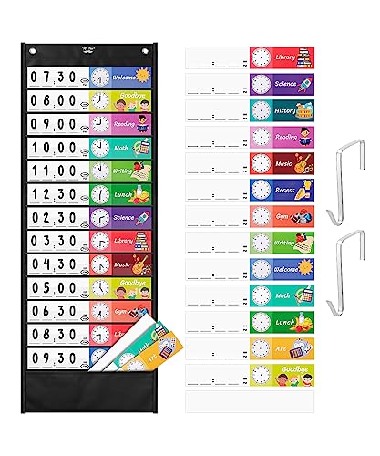 Mr. Pen- Daily Schedule Pocket Charts, 13+1 Pocket, 26 Double Sided Reusable Cards(13 Colored+13 Blanked), 12.8”x35” Pocket Chart for Classroom, Classroom Pocket Chart, Classroom Schedule Pocket Chart