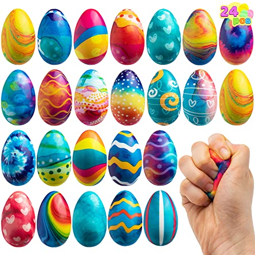 JOYIN 24 Pack Easter Egg Shaped Foam Stress Ball Squishy Toy Slow Rising Relief for Easter Hunt, Easter Theme Party Favor, Basket Stuffers Fillers, Easter Gifts, Basket Bag Filler