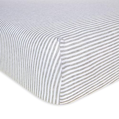 Burts Bees Baby Stripe Fitted Crib Sheet Organic Cotton BEESNUG - Heather Grey Stripes, Fits Unisex Standard Bed and Toddler Mattress, Infant Essentials, 28 x 52 x 5.5 Inch 1-Pack