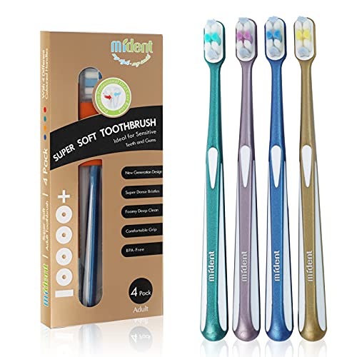 Mident Extra Soft Toothbrush for Sensitive Gums and Teeth, Newly Upgraded 10000 Bristles Micro Nano Manual Toothbrush,Ultra Soft Toothbrushes for Adult, Pregnancy and Junior (4 Pack)