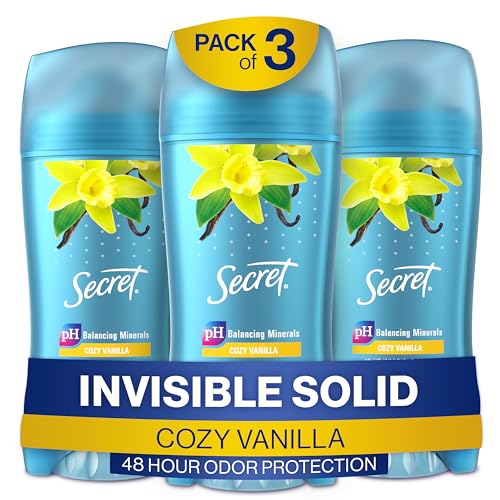 Secret Antiperspirant and Deodorant for Women, 48 Hr Invisible Solid Vanilla Scent 2.6 oz (Pack of 3)