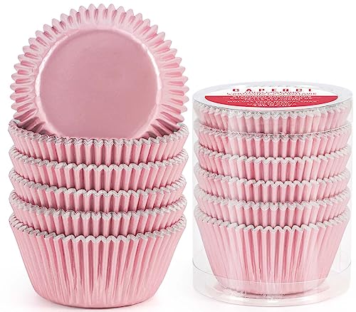 Caperci Pink Foil Cupcake Muffin Liners Standard Size Baking Cups 150-Pack - Premium Greaseproof & Sturdy