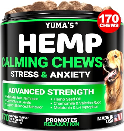 YUMA'S Hemp Calming Chews for Dogs - Advanced Dog Calming Treats - Dog Calming Chews - 170 Chews - Anxiety Relief Treats - Separation Aid, Barking, Stress Relief, Thunderstorms - Melatonin - Hemp Oil