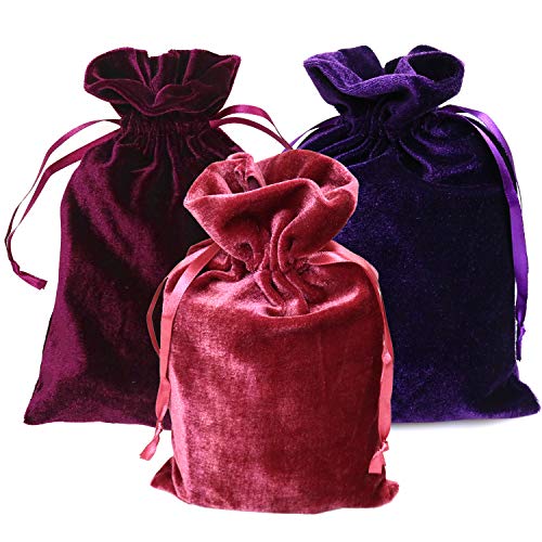 GiftExpress Pack of 3 Velvet Tarot Rune Bag, Purple, Ross, Wine 6' x 9', Velvet Pouch with Drawstring, Tarot Bag, Dice Bag, Card Bag, Jewelry Pouch