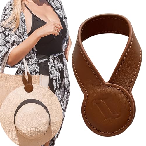 Premium Leather Hat Holder | Magnetic Hat Clip for Travel on Bag | Fashionable Travel Accessories For Women and Men | Exta Strong Magnet For Handbags, Purses, Backpacks, Luggage, Totes. (Tan)