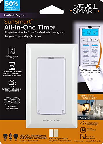 myTouchSmart 33861 LE One in-Wall Digital Timer, Push Door Switch, Backlit LED Screen, 8 Custom On/Off Times, Countdown Mode, Daily/Weekly Set, Off & Countdown
