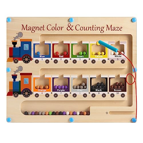 Magnetic Color and Number Maze Board Wooden Montessori Fine Motor Skills Toys for 2 3 Year Old Preschool Learning Activities Classroom Must Haves Sorting Travel Toys for Toddlers 1-3 2-4 Boys Girls