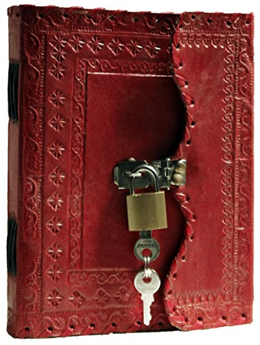 PRASTARA Leather Lock and key Diary 200 Pages, 5 x 7 Inches (Red)