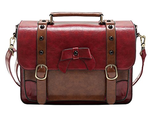 ECOSUSI Briefcase for Women Vintage Crossbody Messenger Bag Satchel Purse Handbag, Red