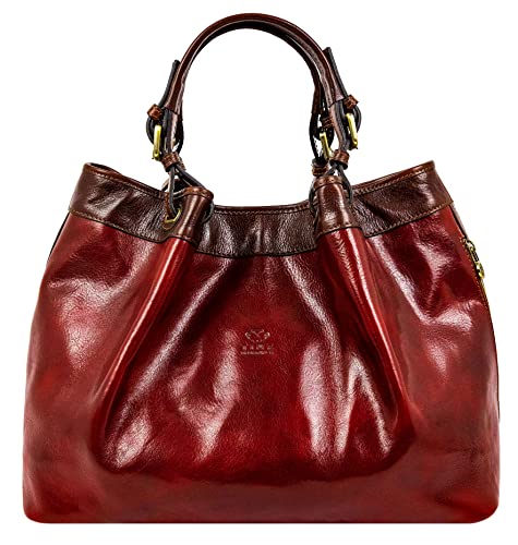 Time Resistance Leather Handbag - Top Handle Bag - Full-Grain Leather Purse for Women (Red)