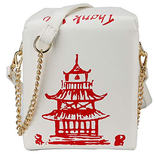 Ondeam Tower Print Crossbody Shoulder Bag,Pu Chinese Takeout Box Totes Purse for Women(White)