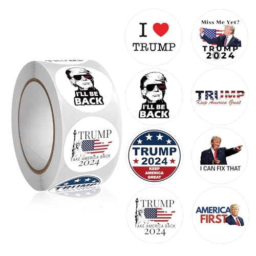 2024 Donald Trump Stickers Roll 500Pcs - Funny Presidential Election USA American Flag Decals - Easy Stick & Removeable for Scarpbook Window Tumblers Water Bottles Teens