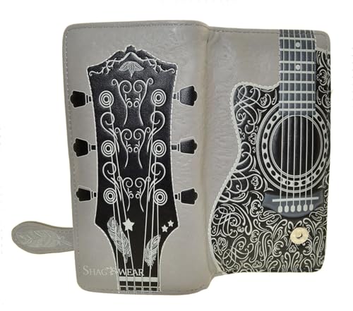 Shag Wear Guitar Head Large Wallet for Women and Teen Girls Vegan Faux Leather Light Grey 7'