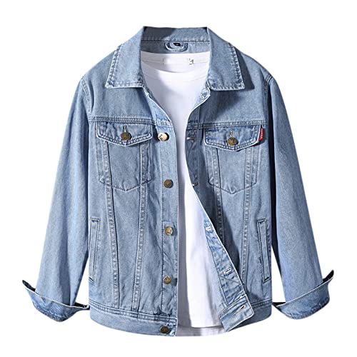 gifts for men Mens Fashion Denim Jacket Trend Distressed Single Breasted Button Lapel Jean Coat 2024 Outdoor Street Hipster Denim Jackets Multi Pockets Y2K Tops