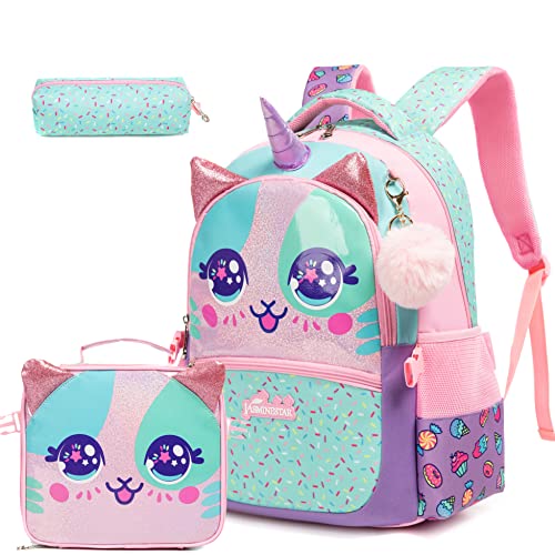MYHSBYO Unicorn Kids Backpacks for Girls School Bag with Lunch Box School Backpack for Girls Set Cute Bookbag for Kindergarten