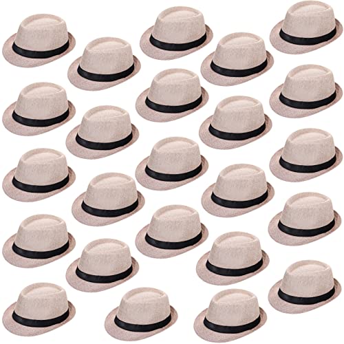 24 Pack 1920s Fedora Hats Bulk for Men Short Brim Sun Panama Hats for Women Party Costume, Circumference 60 cm(Creamy White)