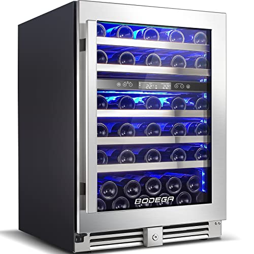 BODEGA 24 Inch Wine Cooler,56 Bottle Wine Refrigerator Dual Zone, Built-In and Freestanding Wine Fridge,with Quick and Silent Cooling System for Red, Rose and Sparkling Wines,Stylish Look
