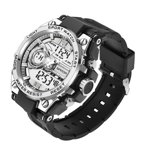 KXAITO Men's Watches Sports Outdoor Waterproof Military Watch Date Multi Function Tactics LED Face Alarm Stopwatch for Men (6092_Silver)