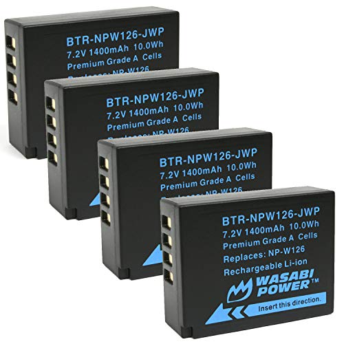 Wasabi Power Battery (4-Pack) for Fujifilm NP-W126 & FinePix HS33EXR, HS50EXR, X-T100, X-T200, X100F, X100V, X-A10, X-E2S, X-E3, X-E4, X-Pro2, X-Pro3, X-T1, X-T2, X-T3, X-T10, X-T20, X-T30, X-T30 II