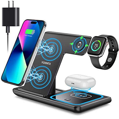 Wireless Charger, 3 in 1 Wireless Charging Station, Fast Wireless Charger Stand for iPhone 15 14 13 12 11 Pro Max XR XS 8 Plus, for Apple Watch 8 7 6 5 4 3 2 SE,for AirPods Pro 3 2 (Black)