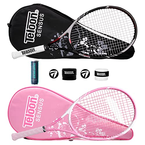 Teloon Tennis Rackets for Adults 2 pcs Recreational -27 inch Tennis Racquet for Men and Women College Students Beginner Tennis Racket.… (Black-Pink)