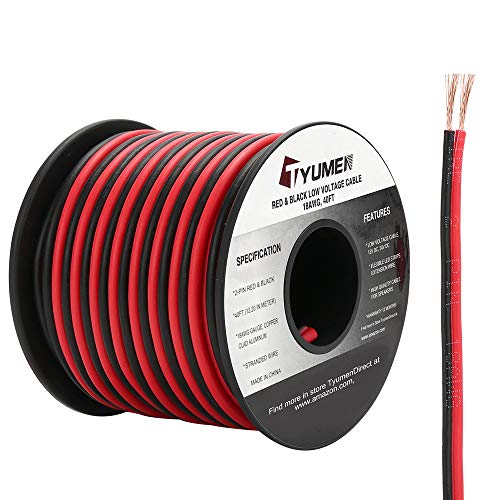 TYUMEN 40FT 18 Gauge 2pin 2 Color Red Black Cable Hookup Electrical LED Strips Extension Wire 12V/24V DC Cable, 18AWG Flexible Wire Extension Cord for Ribbon Lamp Tape Lighting