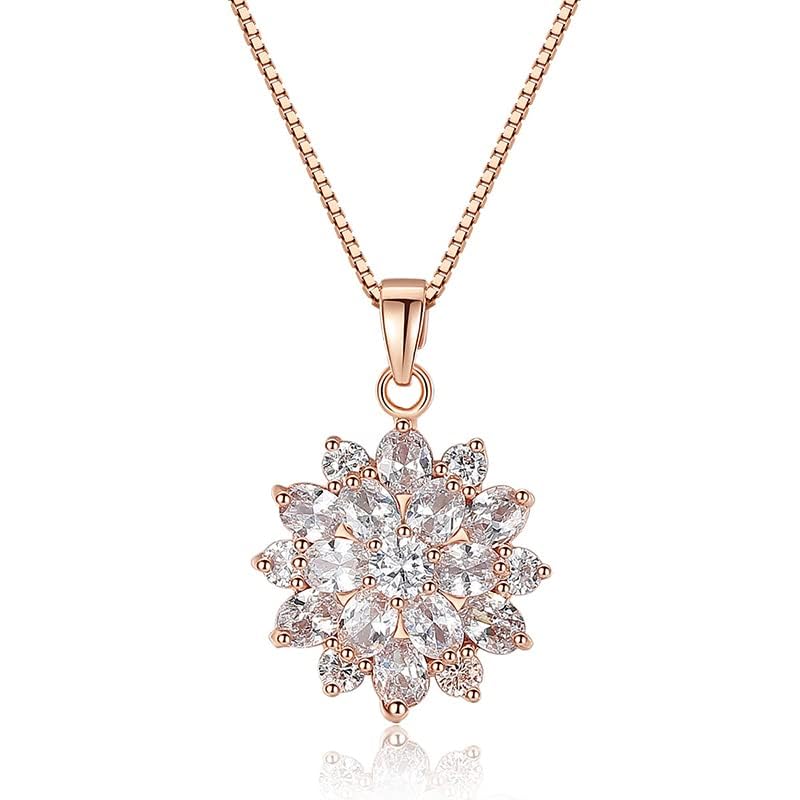 PAENENPH 14K Gold Natural Crystal Pendant Necklace for Women,Unique Snowflake-Inspired Design Charm Necklace,Premium Fashion Accessory (Rose Gold, 14K Gold)