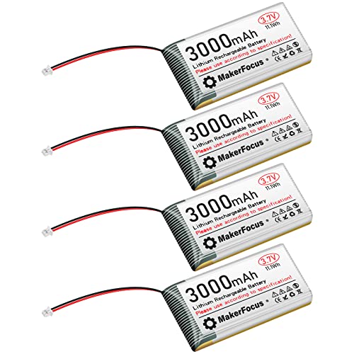 MakerFocus 4pcs 3.7V 3000mAh Lithium Rechargeable Battery 1S 1C Lipo Battery with Protection Board Insulated Rubber Tape and Micro JST 1.25 Plug for Ar duino NodeMCU ESP32 Development Board